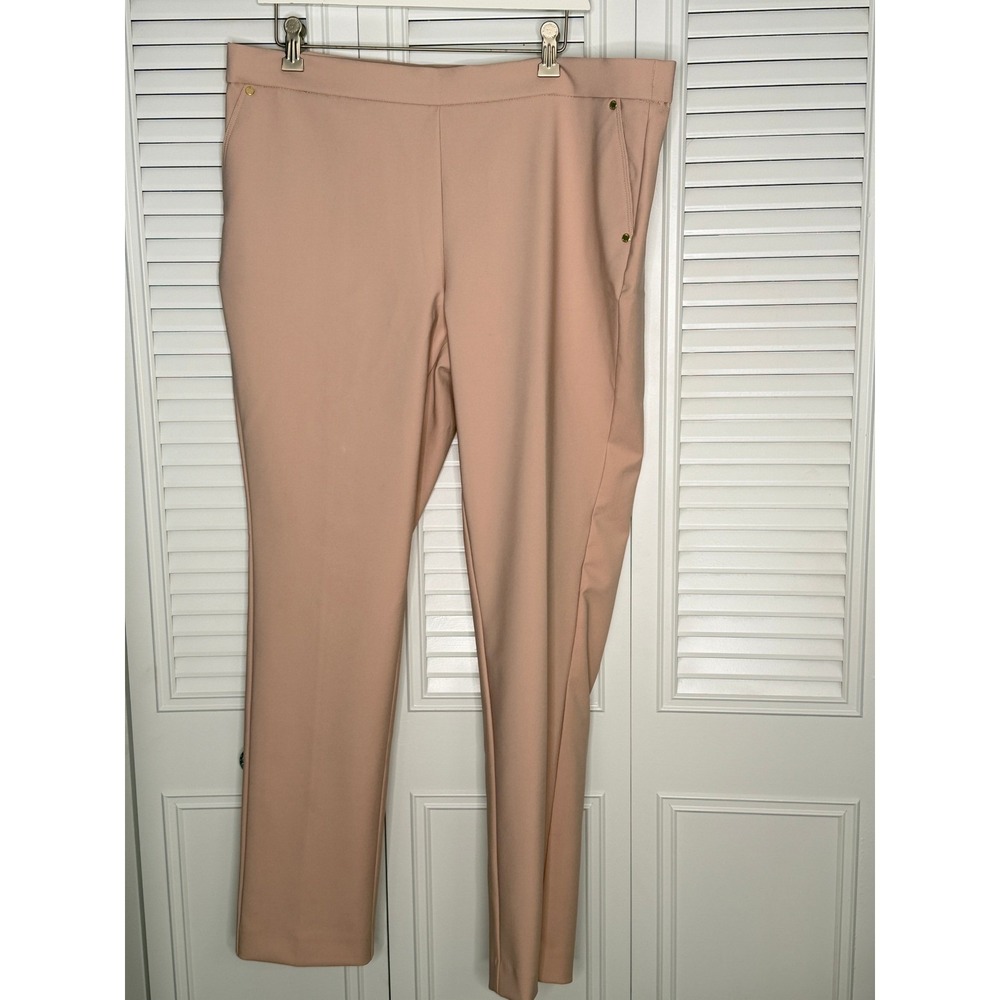 Anne Klein Women's Large Blush Pink Straight Leg Dress Pants Gold Accent